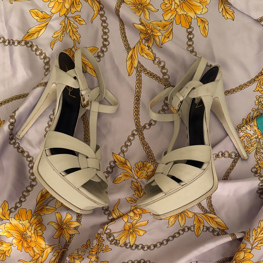 Yves Saint Laurent Cream Strappy Heels